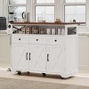 Kitchen Carts and Islands with Power Outlet and Drop Leaf, Rolling Storage Cart with Bead Accents, 3 Drawers and 3 Doors for Home-The Pop Home - 3 of 4