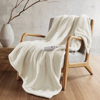 Sapphtopaz 50"x60" Heated Blanket, Faux Feathersoft Throw Blanket for Bed, Reversible Fluffy Fleece Blanket with 5 Heat Settings, Dream Soft Blanket