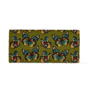 tagltd 1'6"x3'3" Butterfly Large Print Rectangle Indoor and Outdoor Estate Coir Door Welcome Mat Green - 1 of 2
