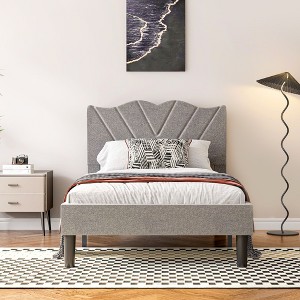 CAVINAS Twin/Full/Queen Size Upholstered Platform Bed Frame with Fabric Headboard & Wooden Slats,No Box Spring Needed - 1 of 4
