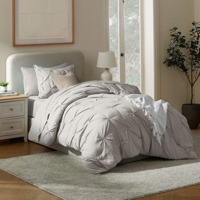 Twin Linen Pinch Pleat Down Alternative Microfiber Bedding Set