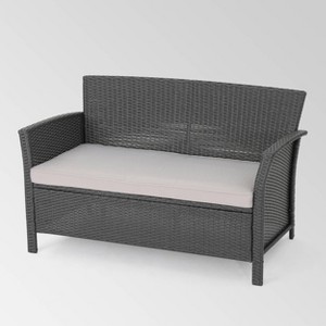 St. Lucia Wicker Loveseat - Gray - Christopher Knight Home: Weather-Resistant Steel Frame, 2-Seater Patio Sofa - 1 of 4