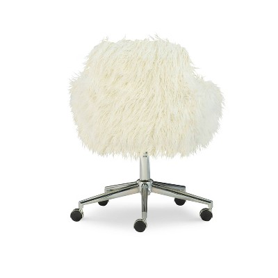 Fiona White Faux Fur Task Chair with Chrome Base