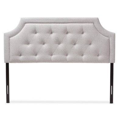 Gray Tufted Upholstered Queen Headboard with Wood Legs