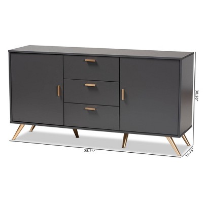 Contemporary Dark Grey Wood Sideboard with Gold Accents