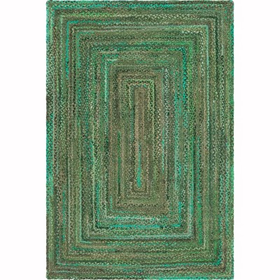 Handmade Green Cotton Braided 6' x 9' Rectangular Rug