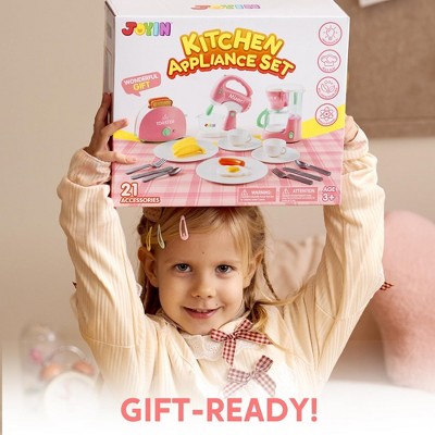 Pink Pretend Play Kitchen Set with Coffee Maker, Mixer, Toaster