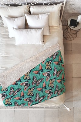 Heather Dutton Mariposa Boho Butterflies Aqua 50" x 60" Fleece Blanket - Deny Designs