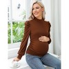 Coolmee Women's Maternity Shirt Long Puff Sleeve Top Mock Neck Ribbed Knit Ruched Side Blouse - 4 of 4