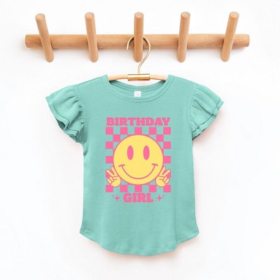 The Juniper Shop Birthday Girl Checkered Toddler Flutter Sleeve Tee