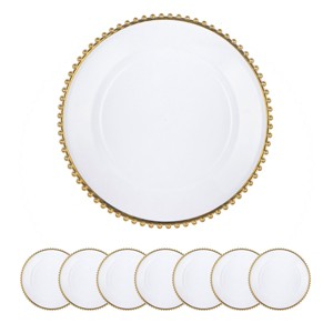 ChicFurnit Dining Plates 8 PCS Plastic Plates Decorative Dinner Plate Dinnerware Sets Dish Set for Home Kitchen and Party Use, Gold, 13"*13"*0.8" - 1 of 4