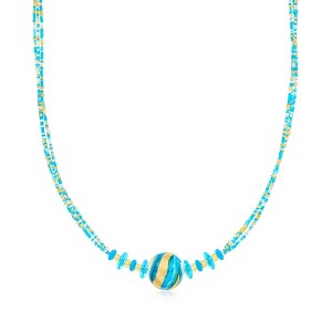 Ross-Simons Italian Blue and Gold Murano Glass Bead Necklace With 18kt Gold Over Sterling Size 18 - 1 of 3