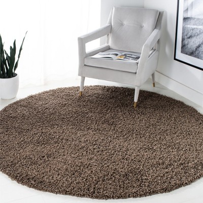 Taupe Round 6'7" Shag Area Rug with Cotton Blend
