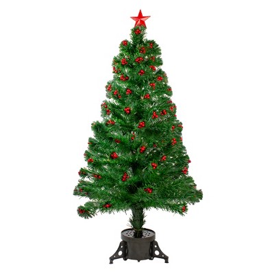 Northlight 4' Prelit Artificial Christmas Tree Color Changing Fiber Optic with Red Berries