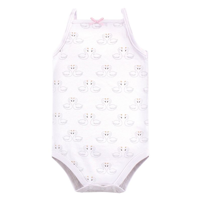 Hudson Baby Infant Girl Cotton Sleeveless Bodysuits 5pk, Swan, 4 of 8
