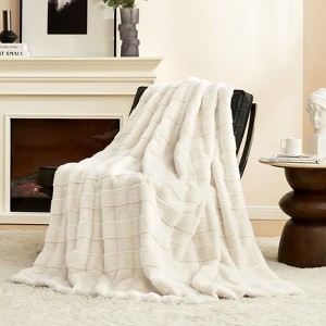 Cozy Bliss Plaid Faux Fur Throw Blanket, Soft Bed Blankets for Sofa Bed - 1 of 4