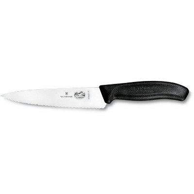 Victorinox Swiss Classic Serrated Stainless Steel Wide Utility Knife with Black Fibrox Handle, 6 Inch