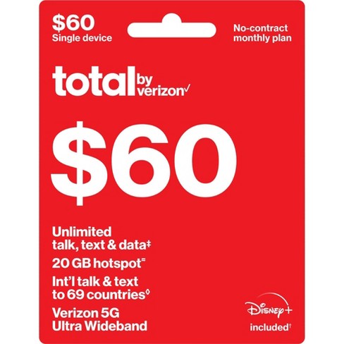 Total By Verizon $60 Unlimited Talk, Text & Data Single Device No 