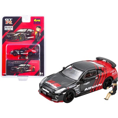 Nissan GT-R (R35) (RHD) "Advan" Red & Carbon Fiber & Female Driver Figurine Ltd Ed to 1200 pcs 1/64 Diecast Model Car by Era Car