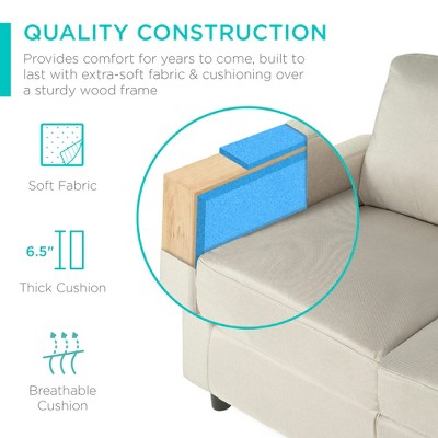 Beige Linen Sectional Sofa with Reversible Ottoman and Pillow Back