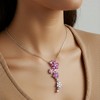 Anna-Kaci Women's Crystal Flower Pendant Necklace with Cascading Rhinestone Floral Design - Fuchsia - 4 of 4
