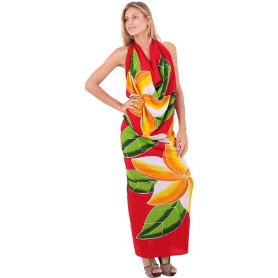 LA LEELA Women's Vacation Swimsuit Holiday Bathing Suit Cover up Sarong Wrap Swimwear Wraps One Size Red Floral