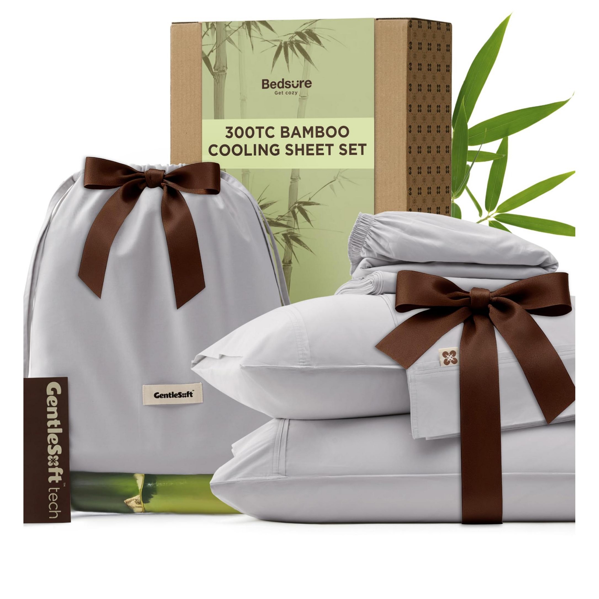 Bedsure Bamboo Viscose Cooling Sheets, Rayon Cotton Serene Blend, Breathable & Buttery Soft Sheet Set for Hot Sleepers, Deep Pocket Up to 18", Queen