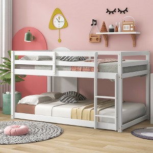 Whisen Twin over Twin Wood Floor Bunk Bed with Full Length Guardrail and Ladder - 1 of 4