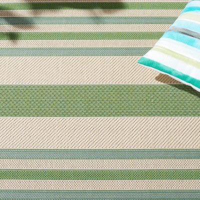 Beige & Green Striped Round Synthetic Easy-Care Area Rug