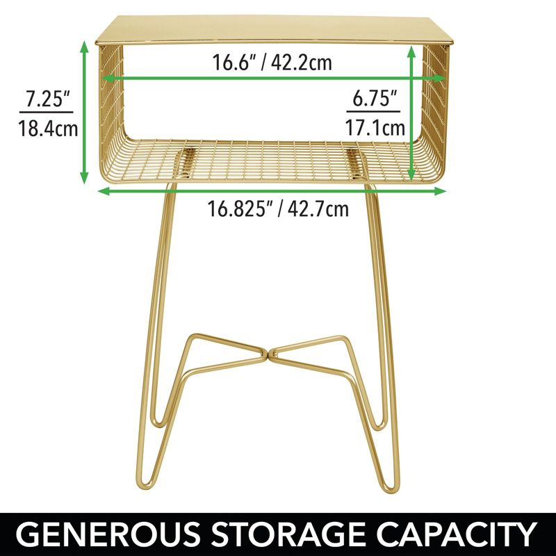 mDesign Steel Side/End Table Nightstand with Storage Shelf Basket, 3 of 7