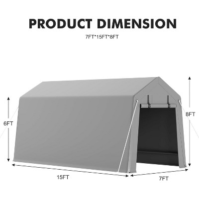 7x15 ft Portable Carport with Waterproof 7.08 Mil PE Tarp & 2 Zipper Doors Ideal Anti-UV,for Motorcycles, Bikes, Tools, Firewood