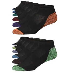 JAMES FIALLO Men's 12-Pairs Performance Monochrome Black Vibrant Toe and Heel Pops Good Feel Low Cut Sports Socks - 1 of 4