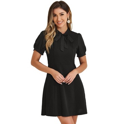 INSPIRE CHIC Women's Bow Tie Keyhole Neck Puff Sleeve Elegant Work Dress