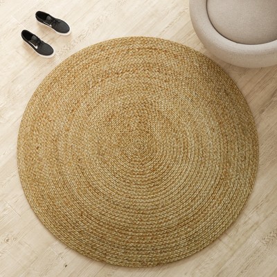 Maxax Jute Hand Braided Zigzag Stitch Natural Fibers Farmhouse Style Area Rug For Dining Room Living Room Kitchen, Off White/Natural