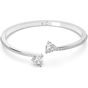 Soul Heart Crystal Bangle, Sparkling Clear Stones on Rhodium Finish Bracelet, Elegant Jewelry for Women - 1 of 4