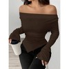 Women's Blouse Off Shoulder V Neck Long Sleeve Ruched Asymmetrical Top - 2 of 3