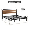 King Size Platform Bed Frame, Industrial Style King Size Bed Frame with Wooden Headboard, Heavy Duty Metal Bed Frame with Metal Slat Supports - 2 of 4