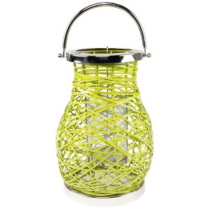 Northlight Woven Iron Pillar Candle Lantern with Glass Hurricane - 13.5" - Green - 1 of 4