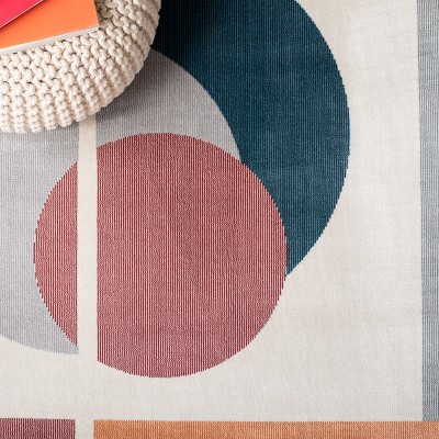 Beige and Dark Teal Abstract Square Area Rug