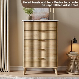 Modern Wooden 47.2" Tall Chest of Drawers, Fluted Dresser for Bedroom with 5 Deep Drawers - 1 of 4