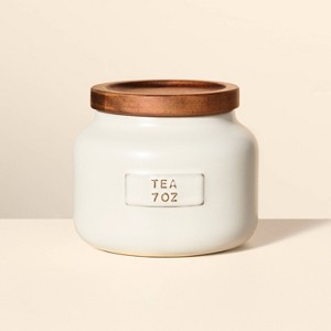 7oz Stoneware Tea Canister with Wood Lid Cream/Brown - Hearth & Hand™ with Magnolia: Matte Glazed, Airtight Seal, Hand Wash - 1 of 3