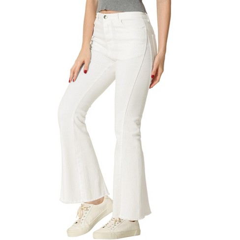 Allegra K Women's Vintage High Waist Stretch Denim Bell Bottoms Jeans White  Large