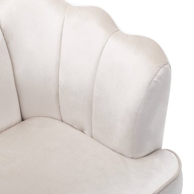 Beige Velvet Channel Stitch 3-Seater Shell Sofa with Gold Legs