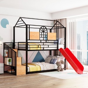 NicBex Twin Over Twin Bunk Bed with Guardrail and Convertible Slide,Loft Bed with Ladder and Trundle,Noise Reduced Bunk Beds for Bedroom - 1 of 4