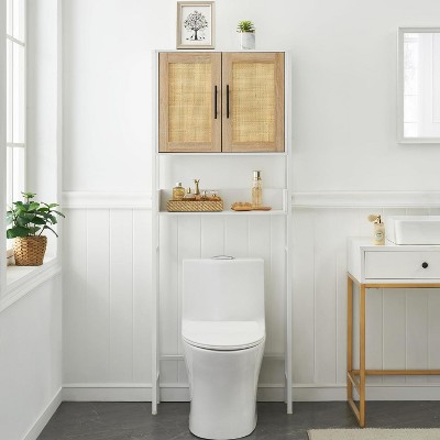 Toilet Storage Cabinet, Over Toilet Shelf, Bathroom Organizer with Rattan Doors, Adjustable Shelf for Bathroom,Restroom,Laundry