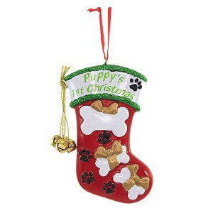Kurt S. Adler 4.25 In Puppy's 1St Christmas. Stocking Paw Print Bones Tree Ornaments - 1 of 3