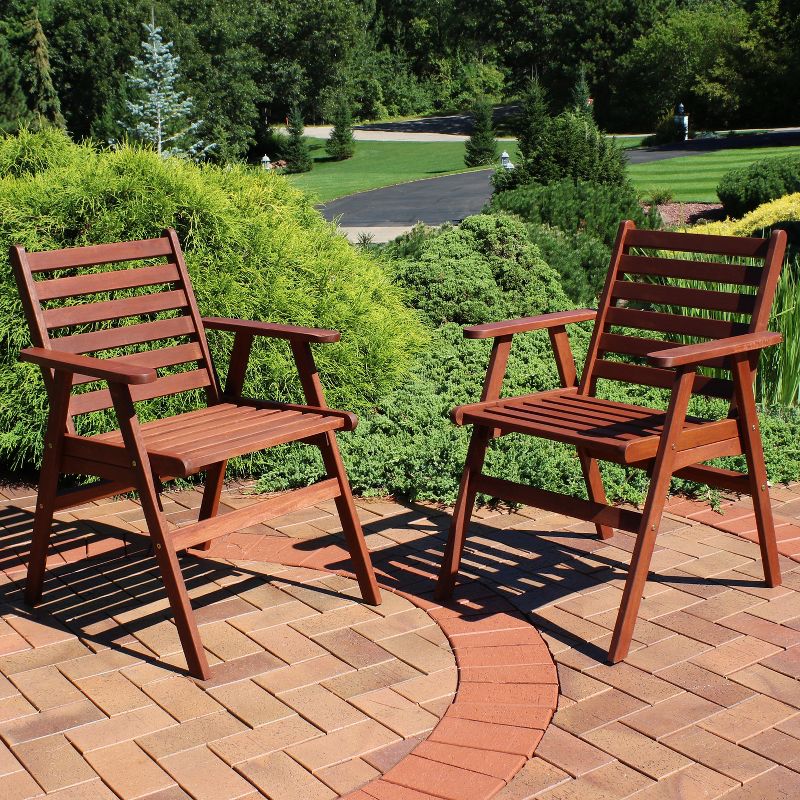 Sunnydaze Outdoor Meranti Wood with Teak Oil Finish Modern Rustic Patio Dining Arm Chair - Brown - 2pk, 3 of 12