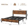 King Size Bed Frame with Charging Station and USB Ports, with Wooden Headboard and Footboard, with 2 USB Ports & 2 AC Outlets, Retro Brown - 2 of 4