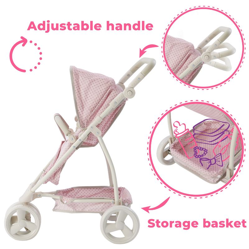 Olivia's Little World 2-in-1 Convertible Buggy-Style Doll Stroller, Pink/Gray, 5 of 14