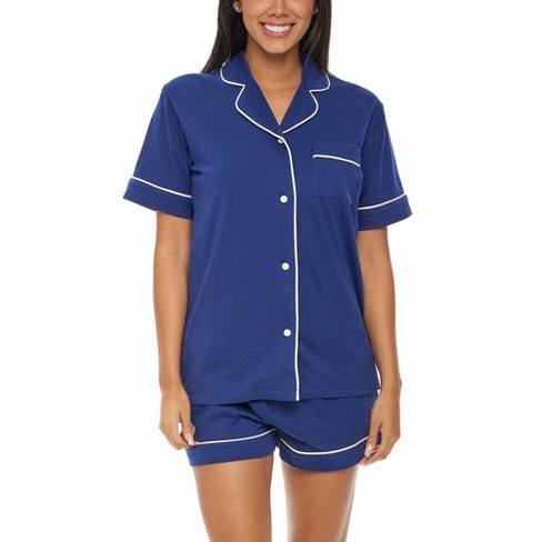 Women's Soft Cotton Knit Jersey Pajamas Lounge Set, Short Sleeve